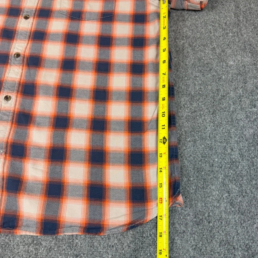 The North Face Mens XL Plaid Button Down Shirt Short Sleeve Orange Navy Blue